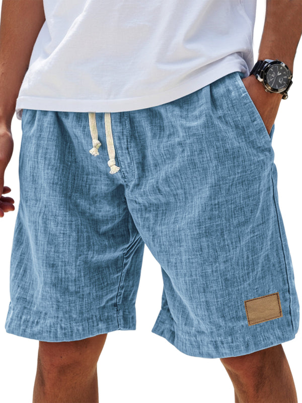 Men's Breathable Linen Embroidered Logo Loose Holiday Shorts