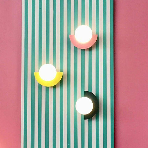 Modern Minimalist Glass Spherical Colorful Semicircle Design 1-Light Wall Sconce Lamp