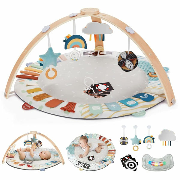 5-in-1 Baby Play Gym & Tummy Time Mat with Wooden Frame & Sensory Toys for Motor Skill Development