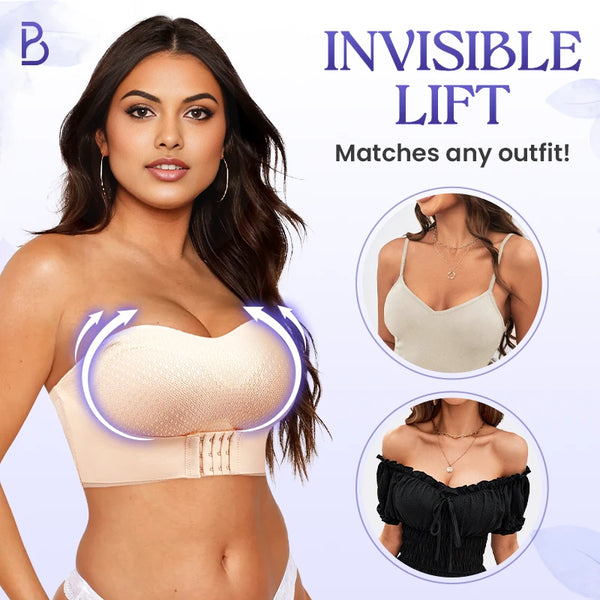 BreezyPush – Breathable Non-Slip Strapless Front Buckle Push-Up Bra